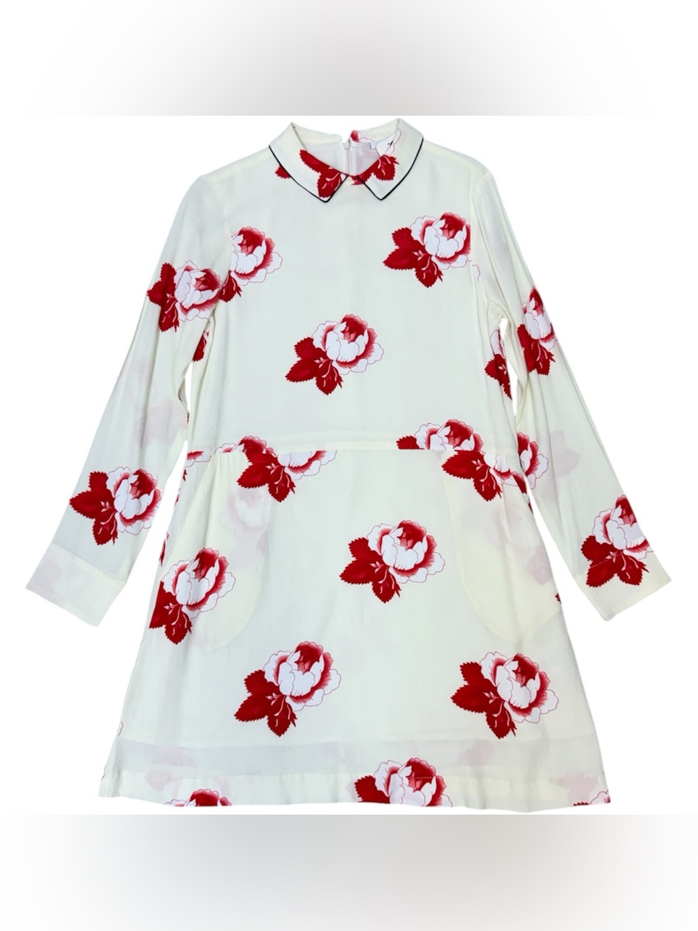 GANNI Red Floral Mini Long Sleeve Dress Sz 38